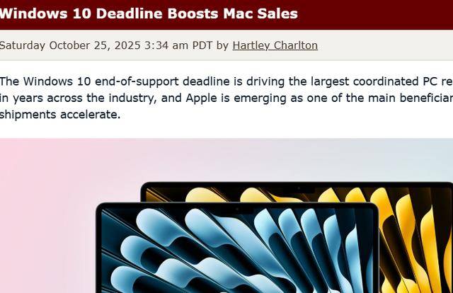 Windows 10退役引发换机潮<strong></p>
<p>hbar</strong>,苹果Mac成最大赢家